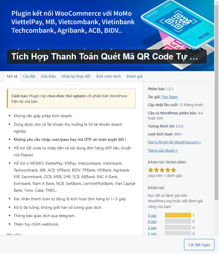 Plugin Tích Hợp Thanh Toán Quét Mã QR Code cho WordPress: MoMo, ViettelPay, Vietcombank 2024