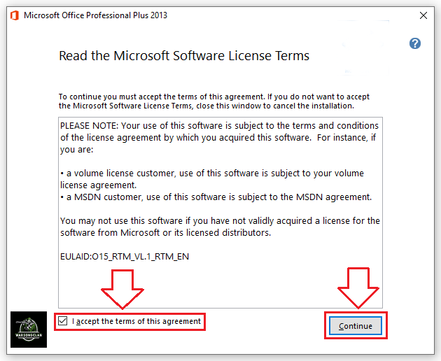 Agreement Office 2013 setup